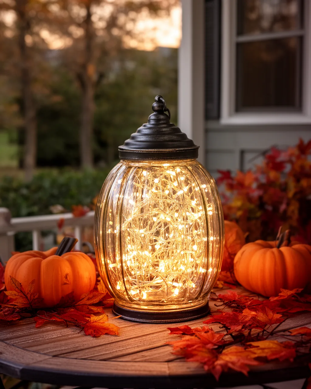 Lantern with fairy lights inside