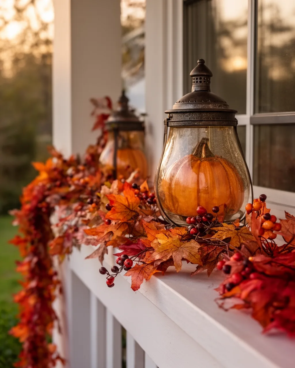 Lantern woven into garland