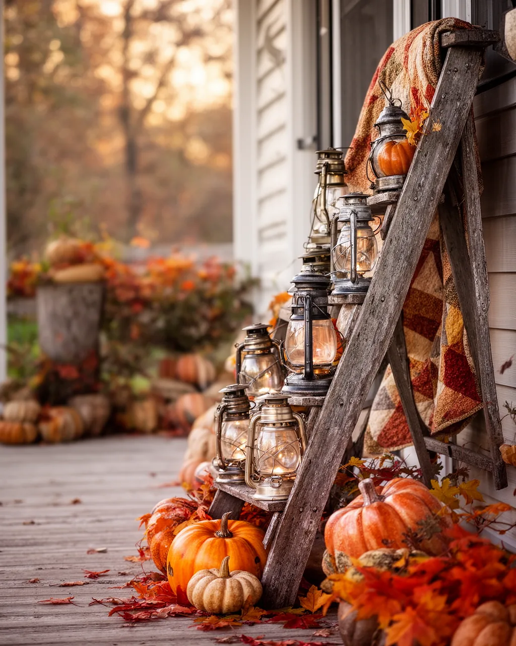 Lanterns on an old ladder