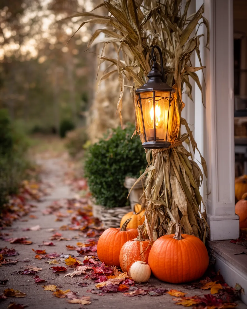 Lantern and corn stalk vignette