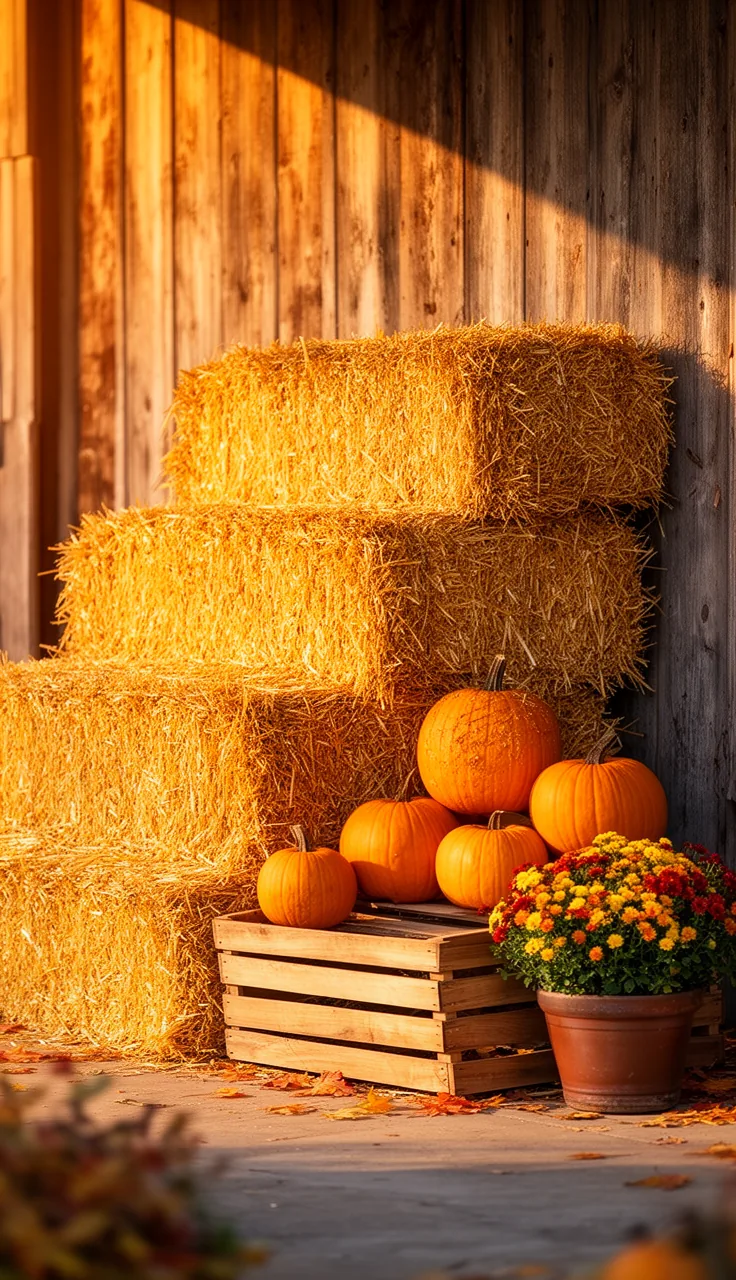 A hay bale photo corner for family pictures