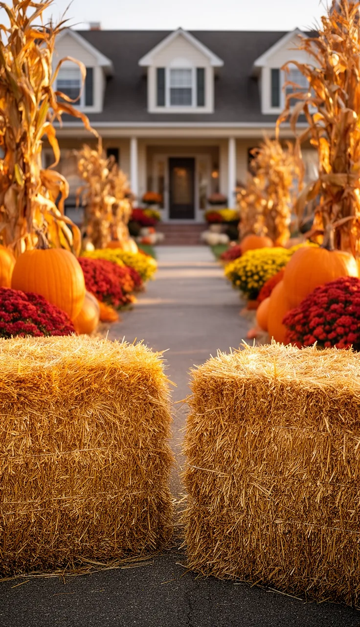 Hay bales framing the garage or driveway