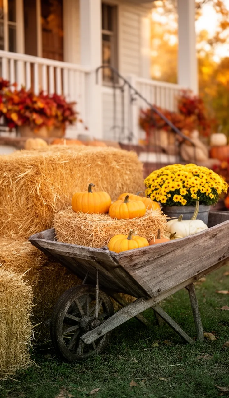 Hay bales in a wheelbarrow or wagon