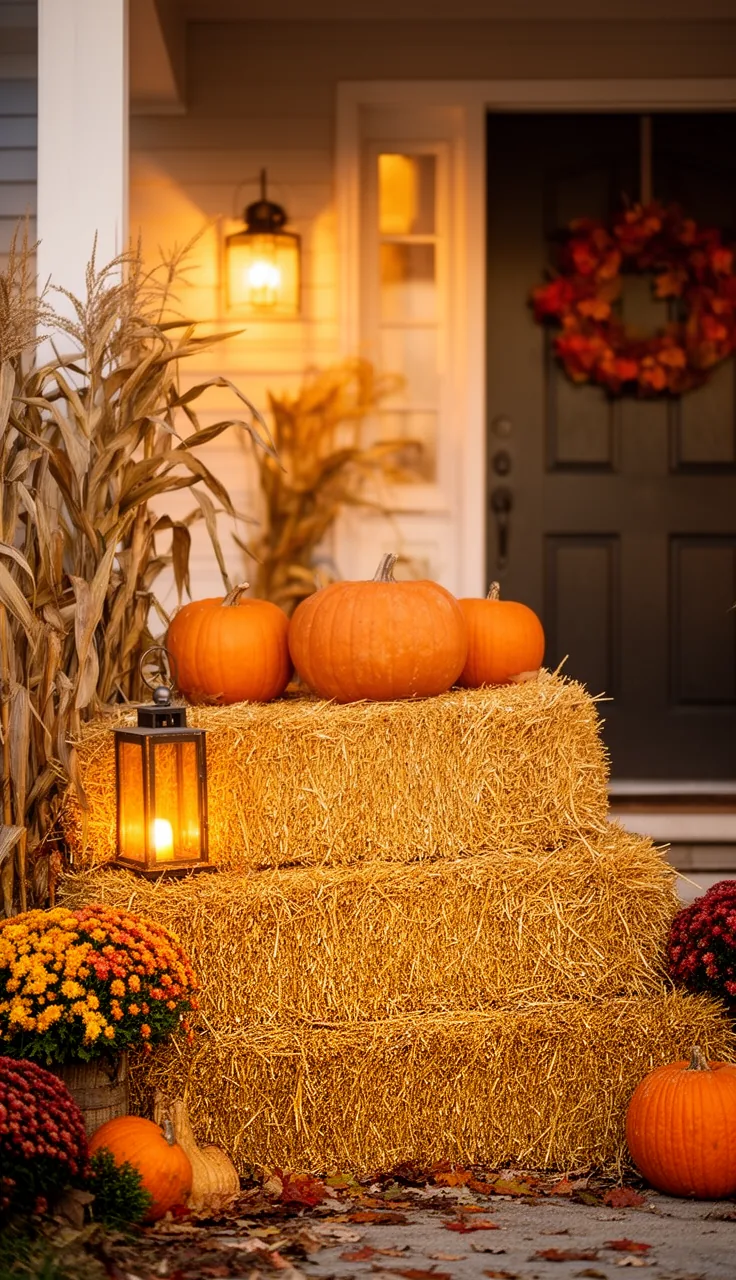 A whole hay bale fall display pulled together