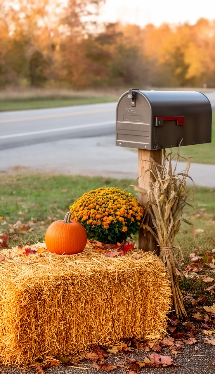 A mailbox hay bale vignette for fall