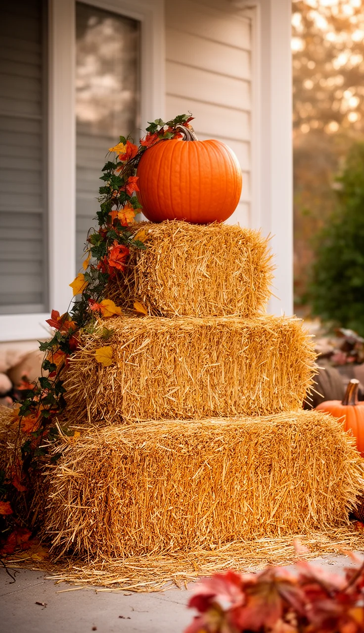 A graduated hay bale tower for fall
