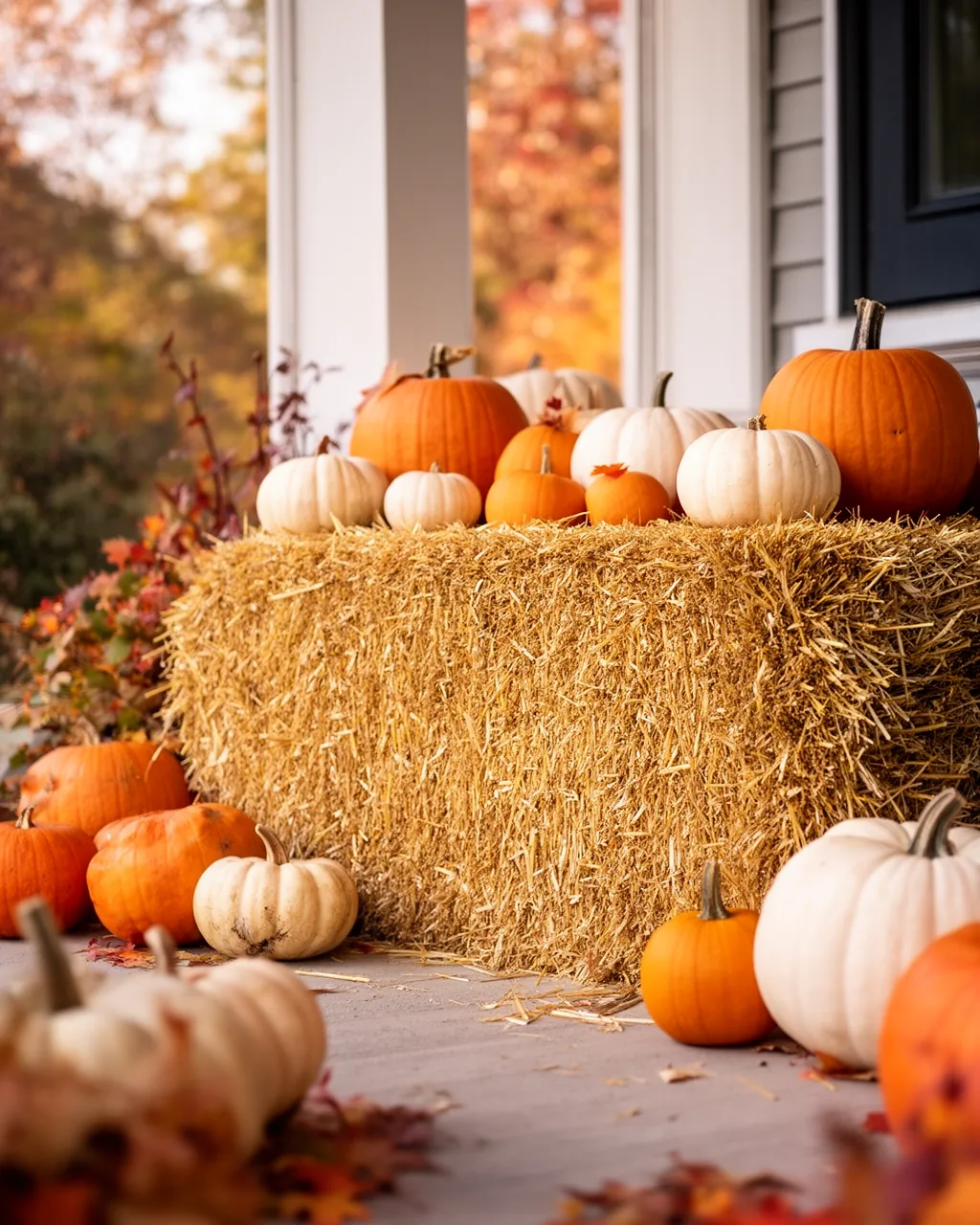 Hay bale with pumpkins