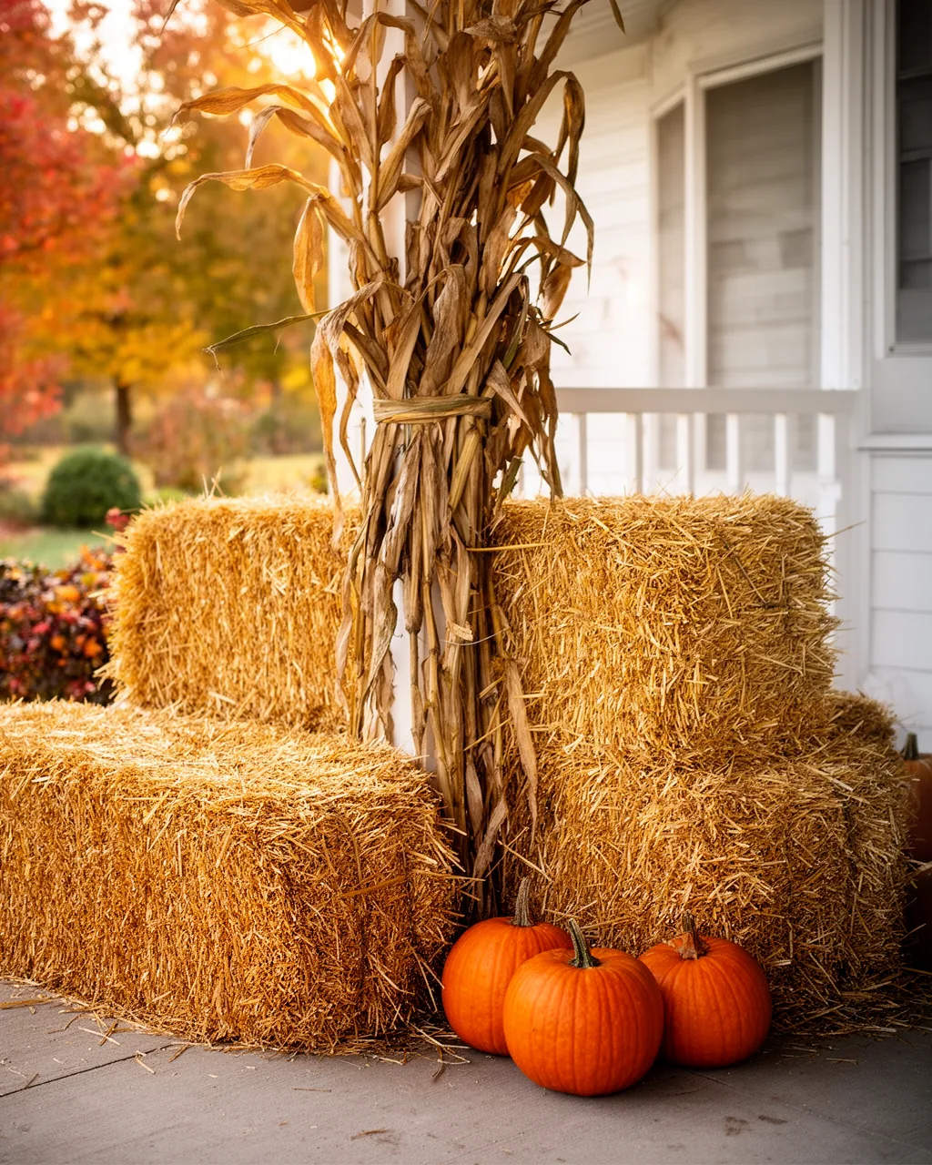 Hay bales with corn stalks