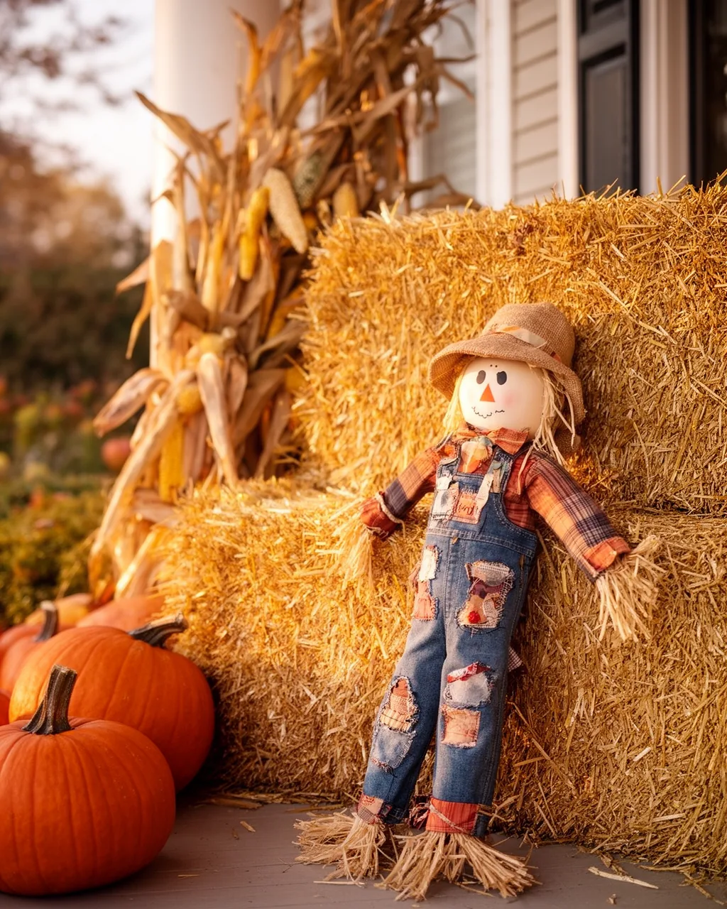 Hay bales with a scarecrow
