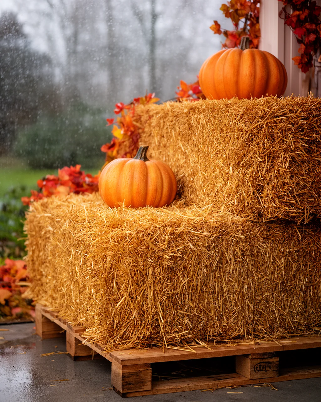 Weatherproof straw bale display