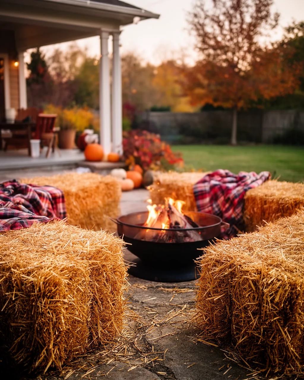 Hay bales around a fire pit