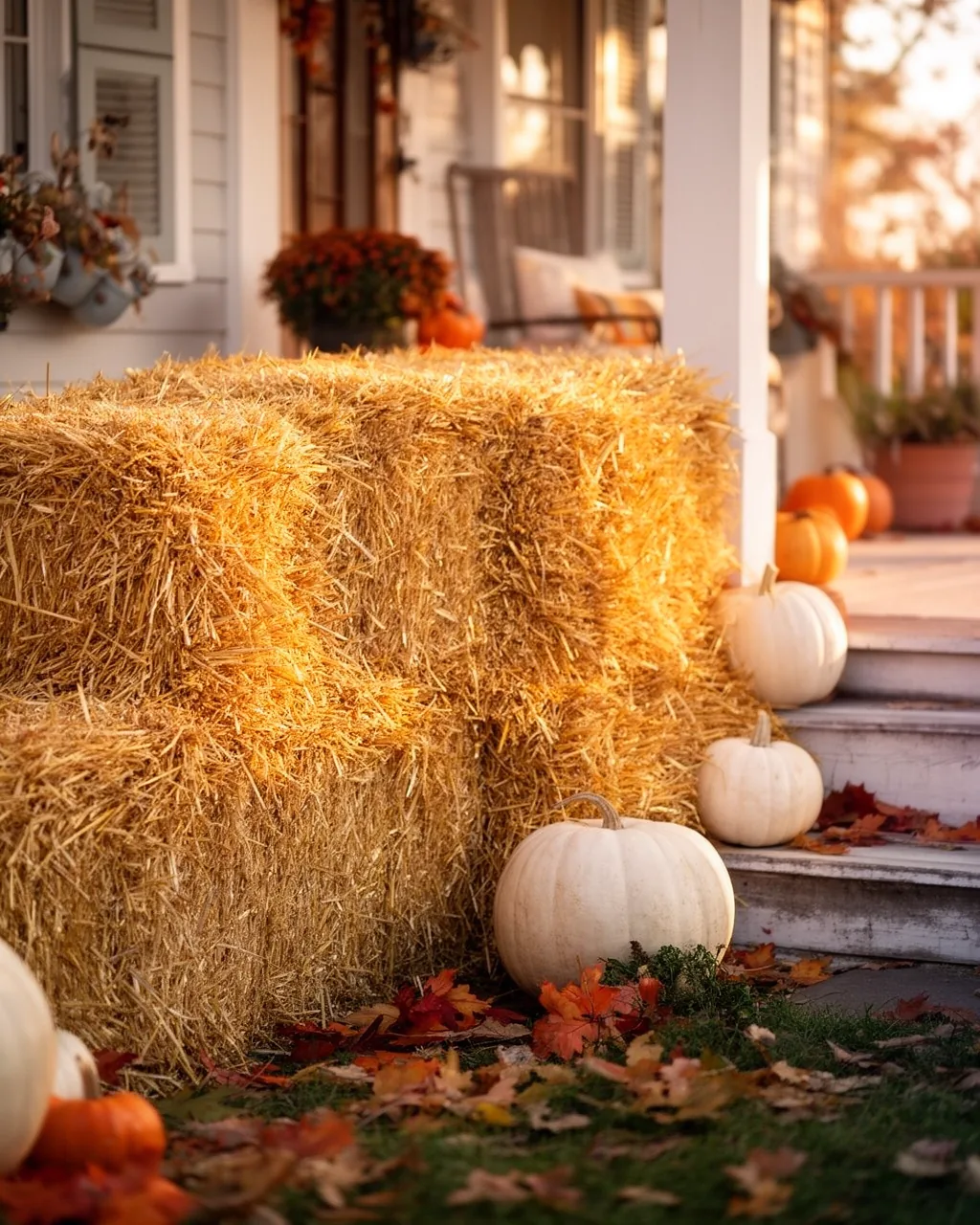Hay bales on the steps