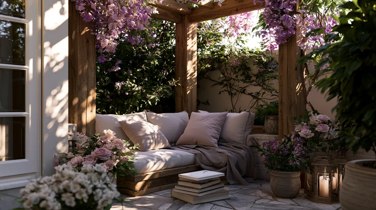 Corner pergola fitted into a small L-shaped patio, photo 4 of 4