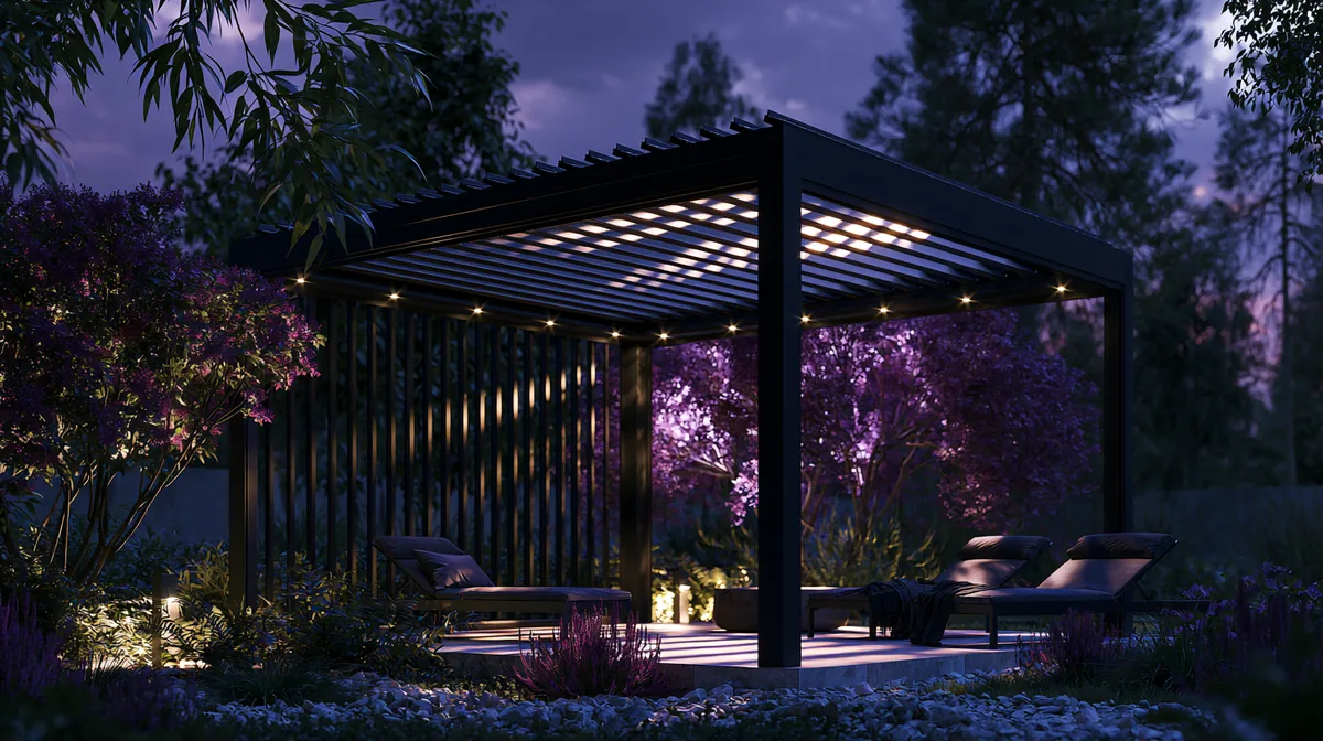 Modern louvered-roof aluminum pergola over a small patio, photo 1 of 4