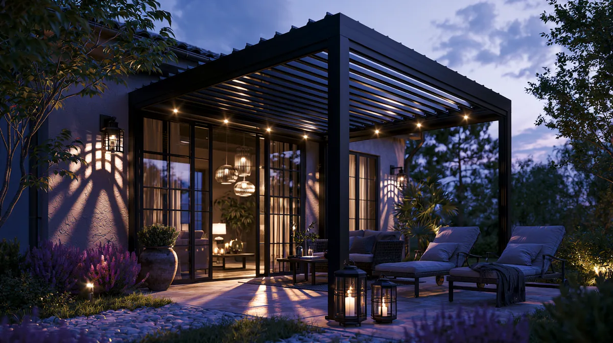 Modern louvered-roof aluminum pergola over a small patio, photo 4 of 4