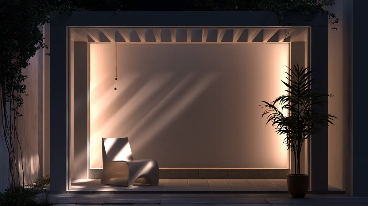 Modern minimalist pergola with clean straight lines on a patio, photo 2 of 4