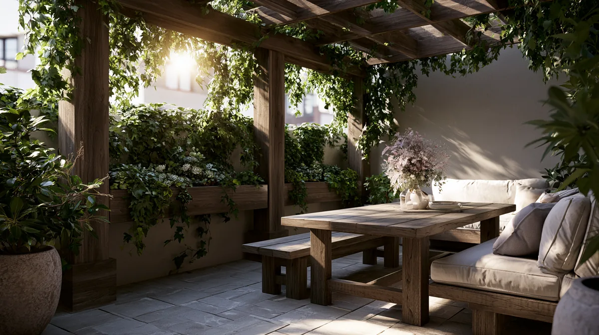 Pergola with integrated planter boxes on the posts, photo 1 of 4