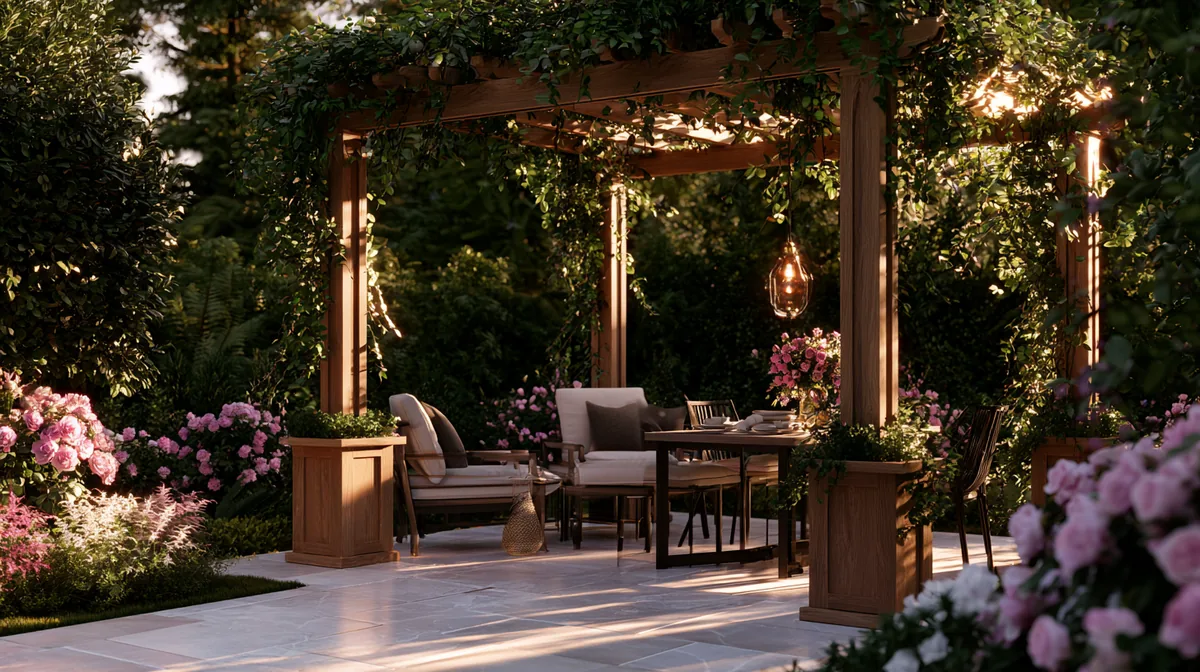 Pergola with integrated planter boxes on the posts, photo 3 of 4