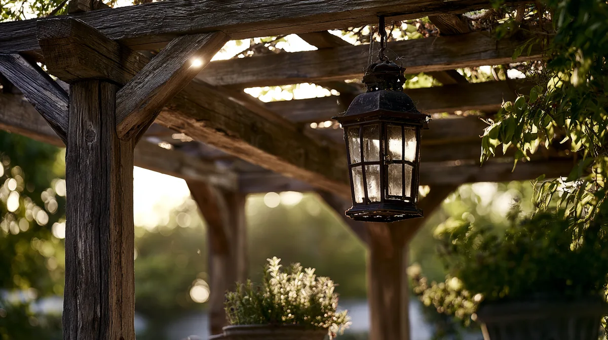 Rustic reclaimed-wood pergola on a backyard patio, photo 4 of 4