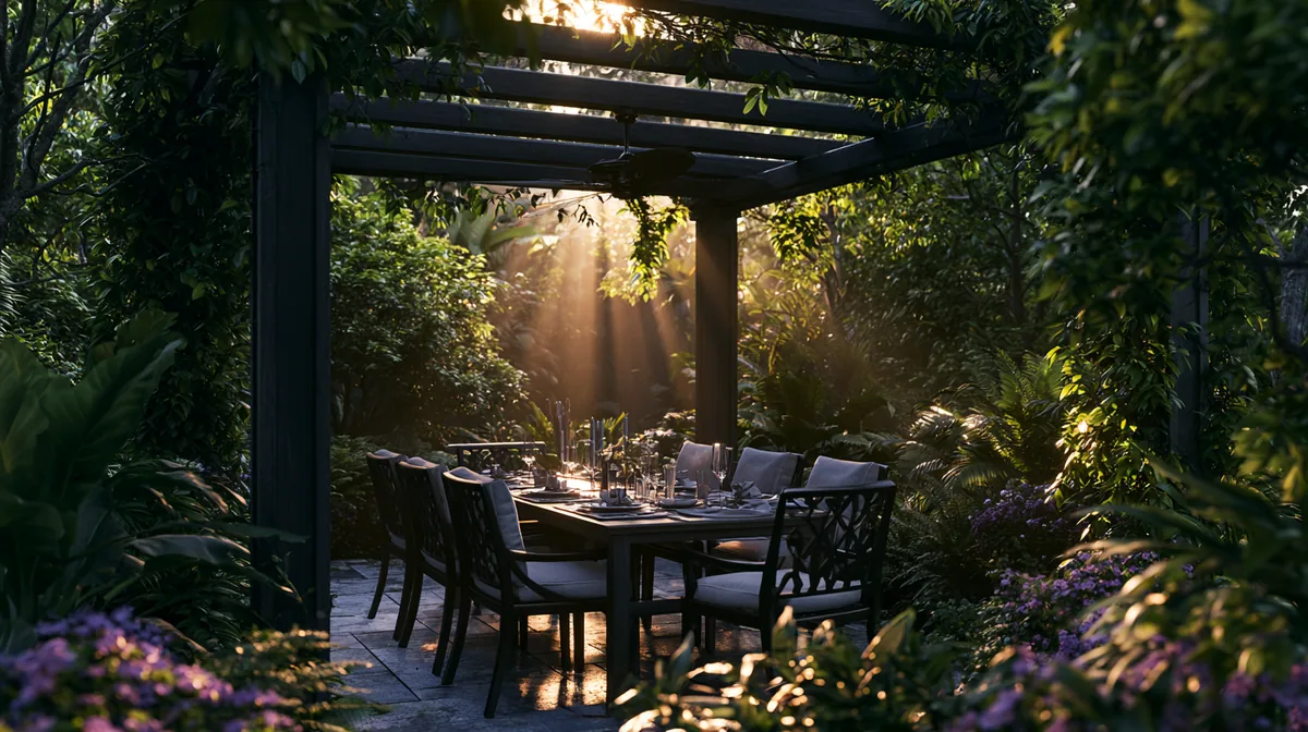 Small patio pergola over an outdoor dining set, photo 2 of 4