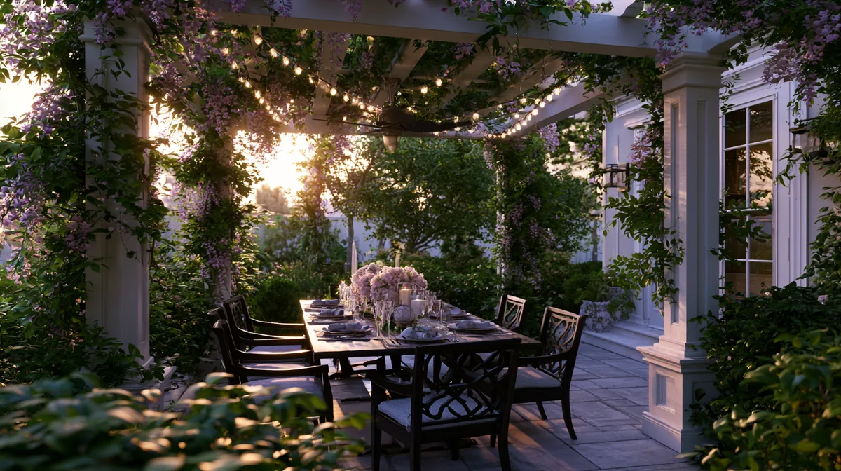 Small patio pergola over an outdoor dining set, photo 3 of 4