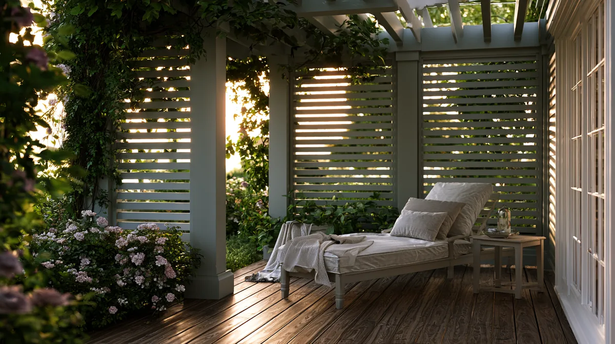 Small patio pergola with slatted privacy screens, photo 3 of 3