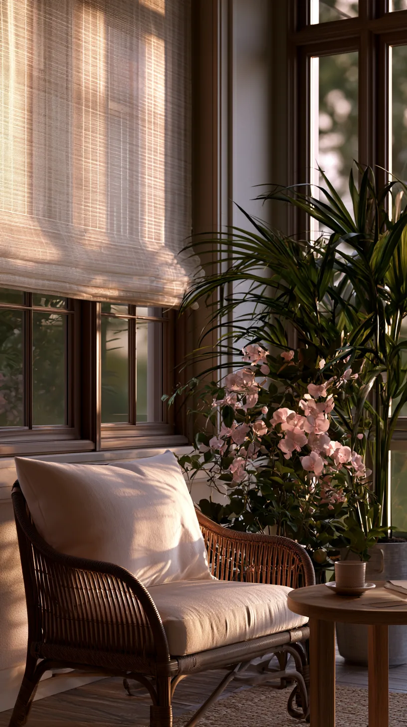 Outdoor roller shades pulled partway down along the edge of a shaded porch, photo 1 of 4
