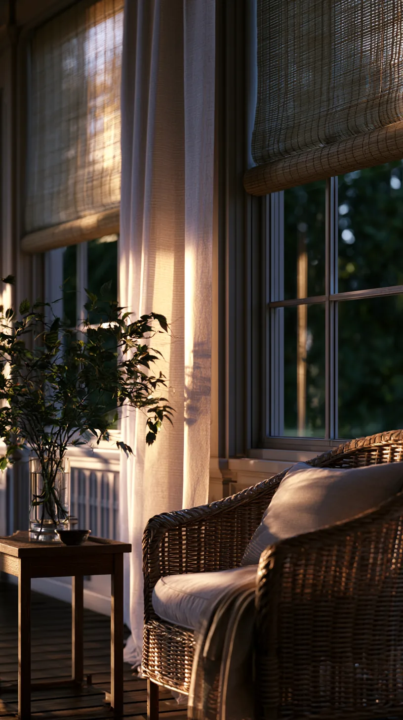 Outdoor roller shades pulled partway down along the edge of a shaded porch, photo 3 of 4
