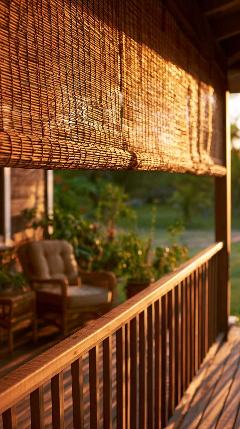 Bamboo roll-up blinds filtering warm light onto a natural-style porch, photo 3 of 4