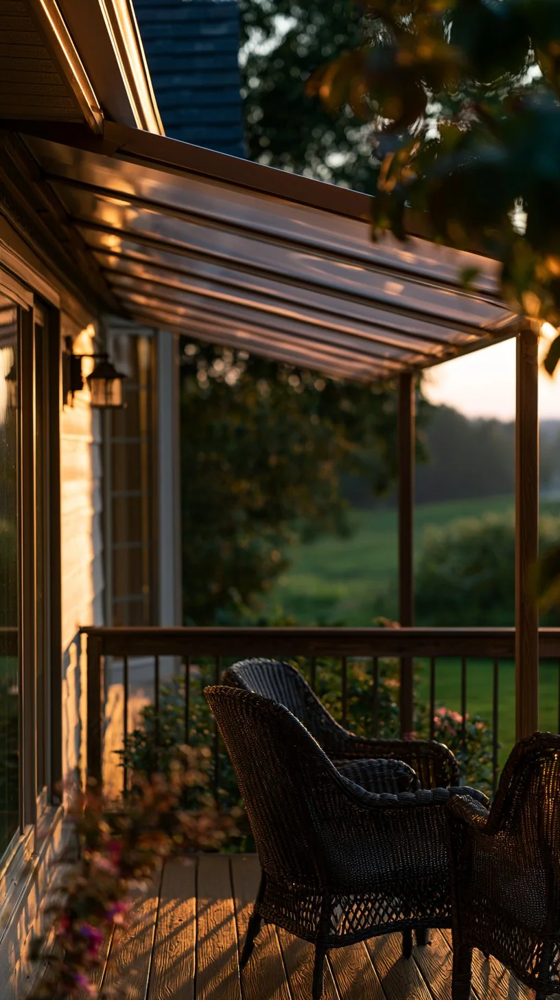 Fixed metal awning providing permanent shade over a tidy front porch, photo 4 of 4