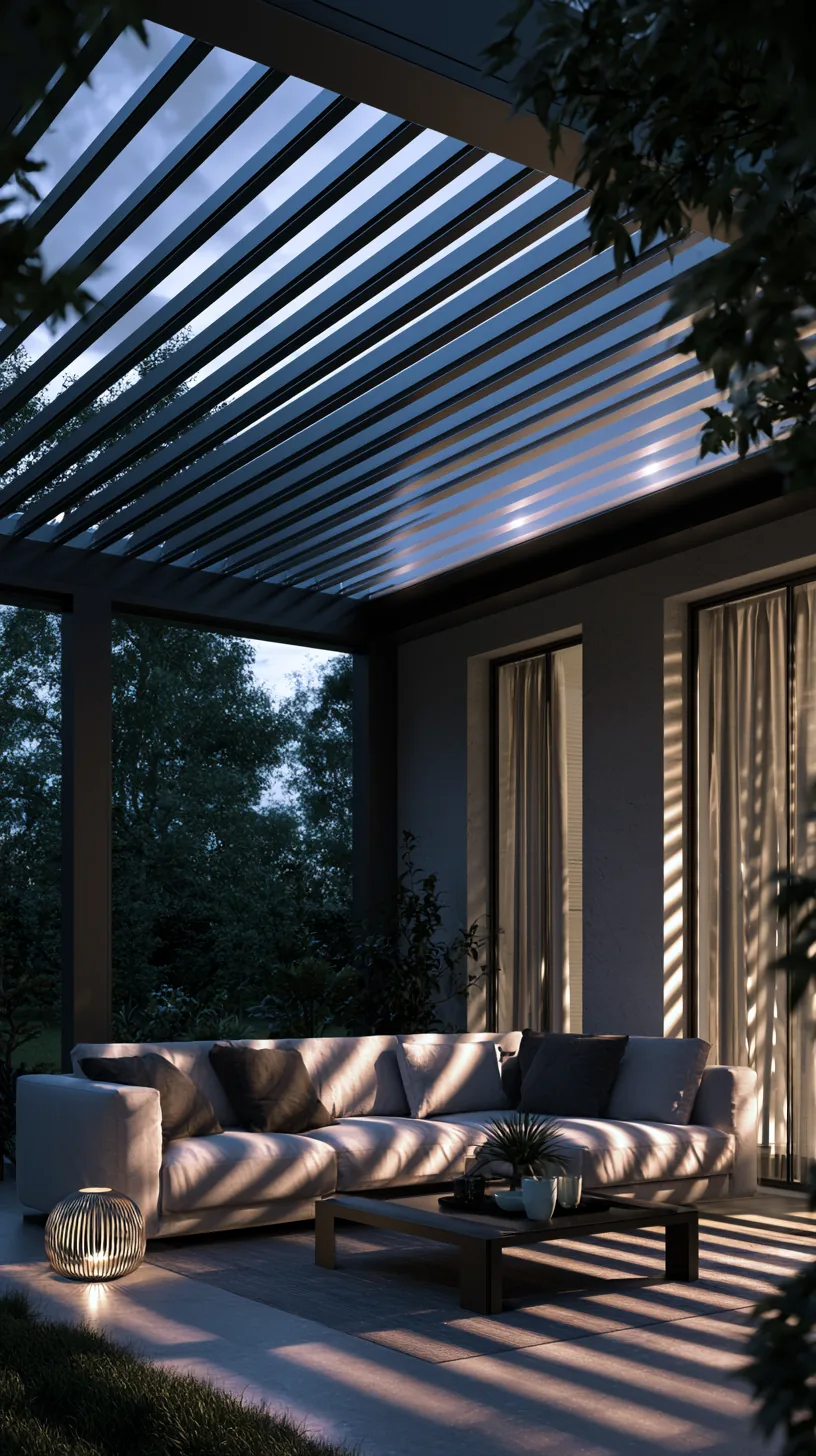 Louvered roof system with adjustable slats over a stylish covered porch, photo 2 of 4