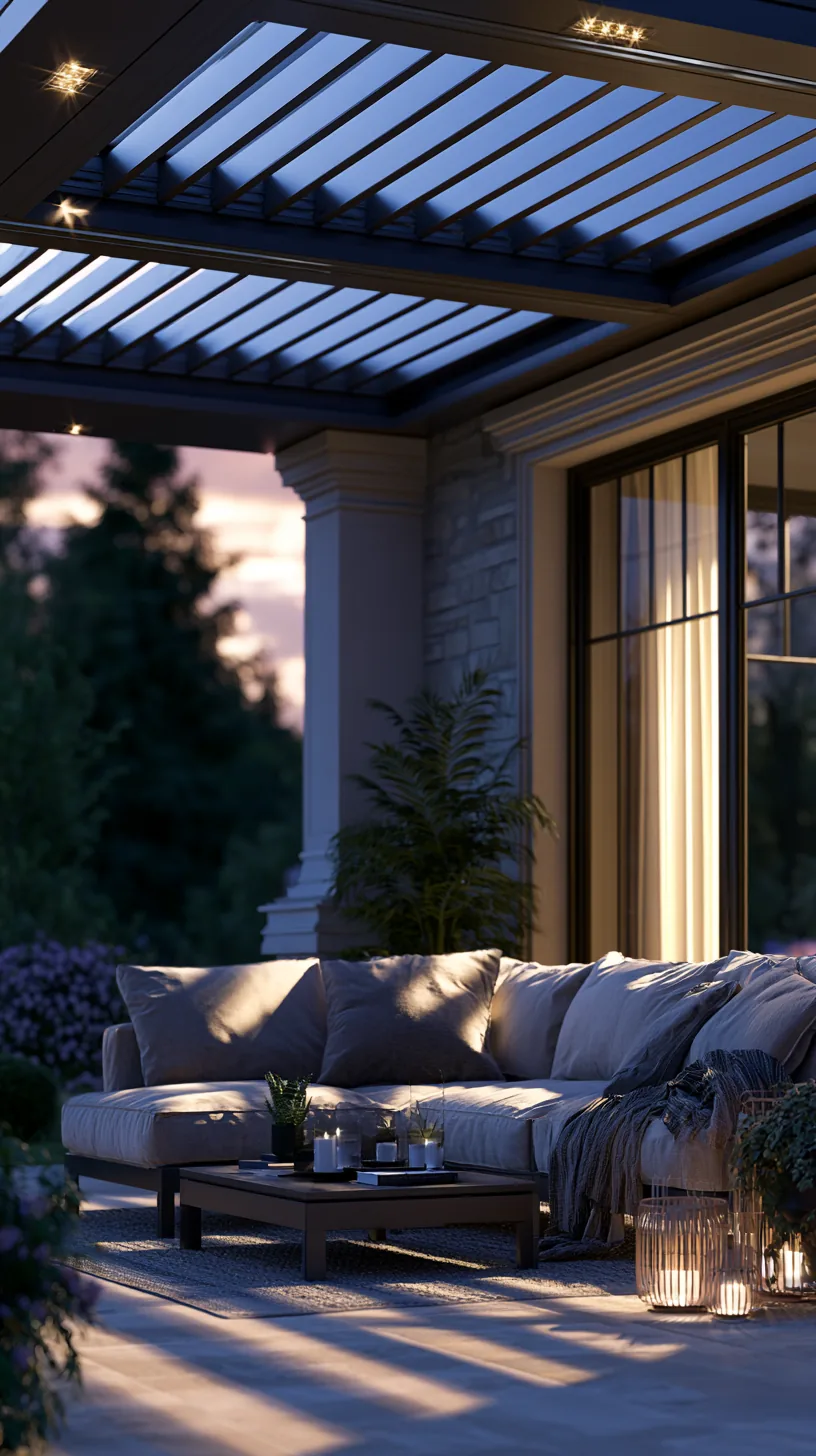Louvered roof system with adjustable slats over a stylish covered porch, photo 3 of 4