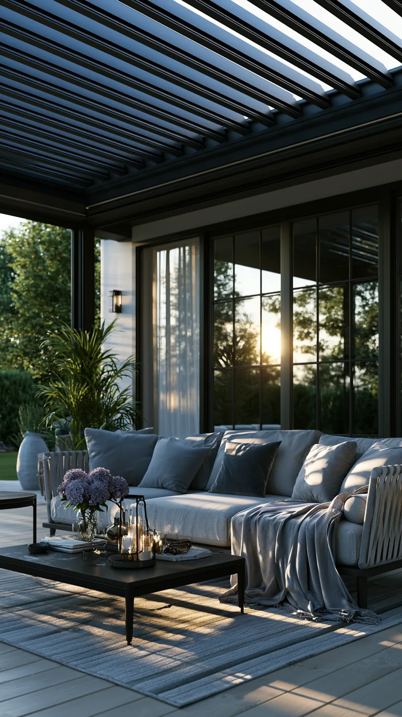 Louvered roof system with adjustable slats over a stylish covered porch, photo 4 of 4
