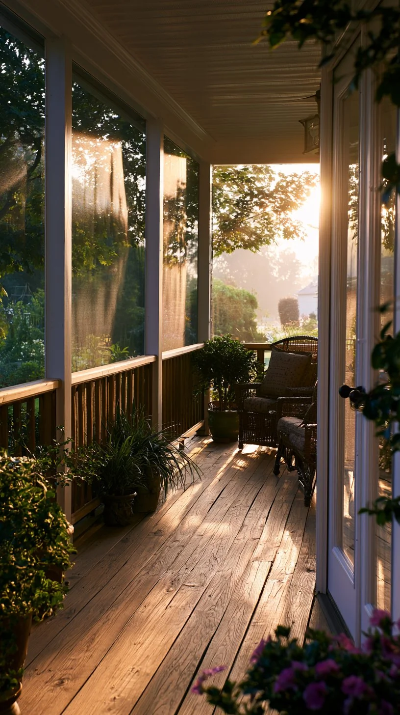 Full screen enclosure on a shaded porch with comfortable seating, photo 1 of 4