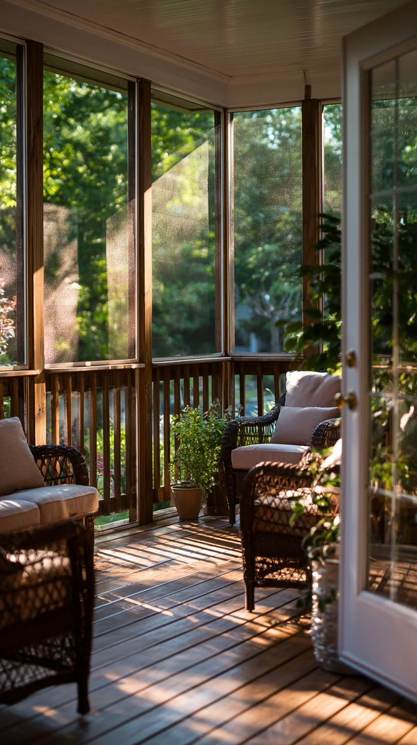 Full screen enclosure on a shaded porch with comfortable seating, photo 4 of 4