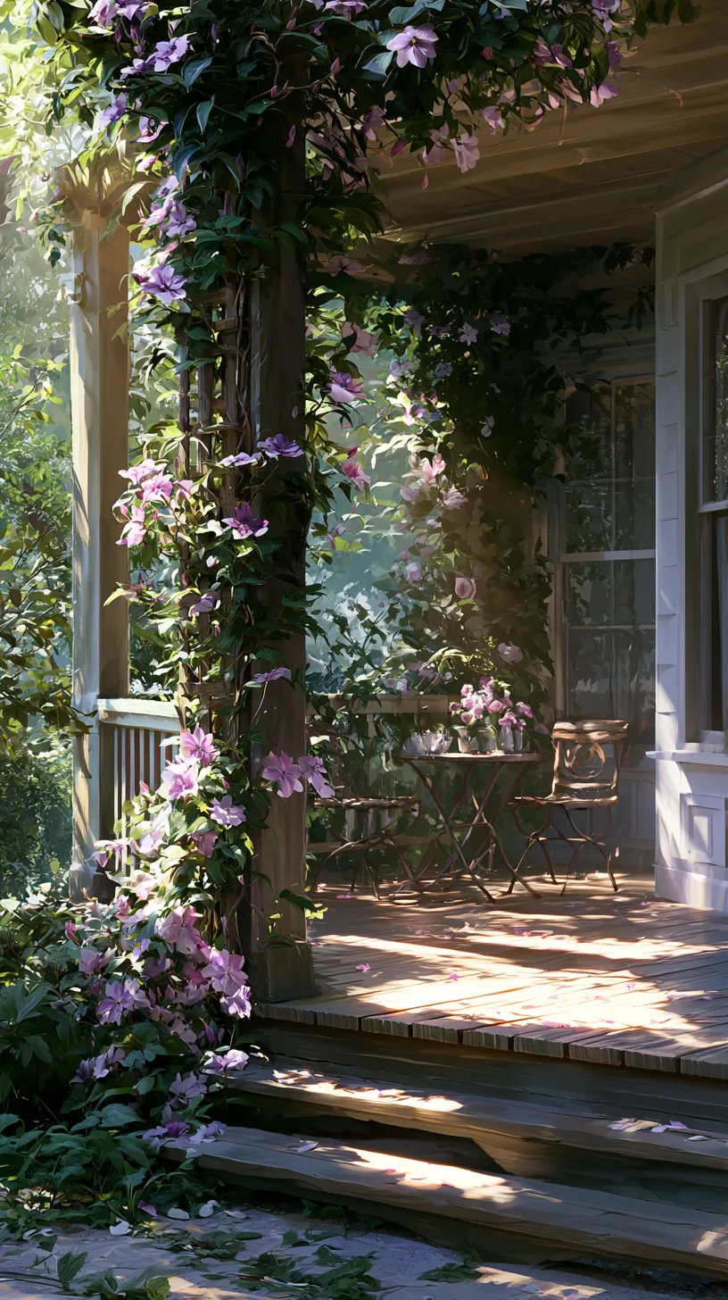 Climbing vines covering a porch trellis for natural green shade, photo 3 of 4