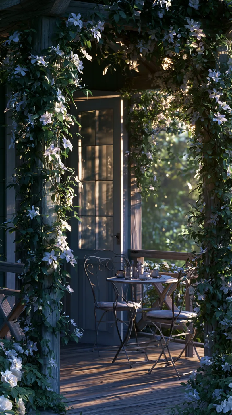 Climbing vines covering a porch trellis for natural green shade, photo 4 of 4