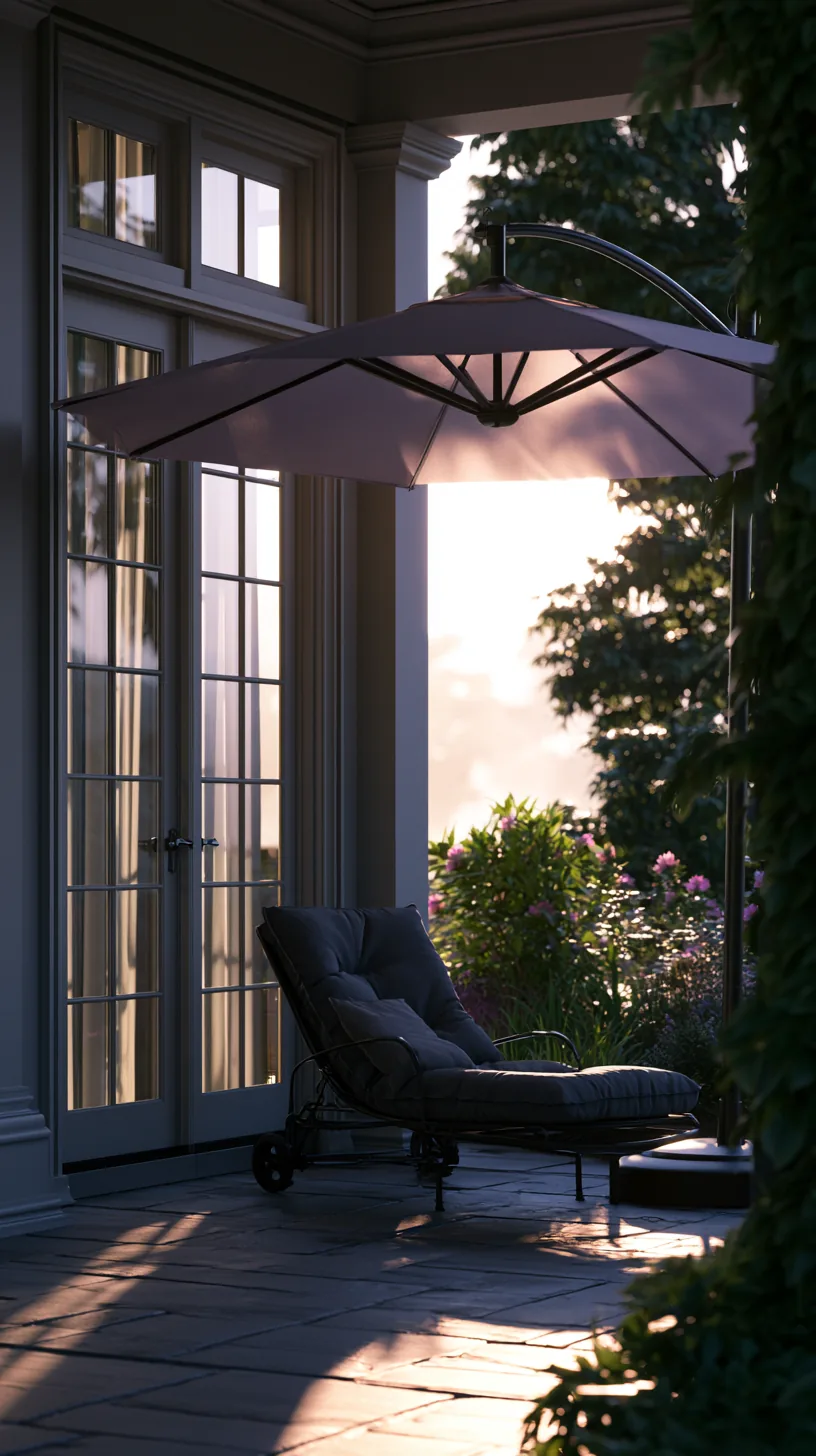 Large cantilever umbrella angled beside a porch seating area, photo 4 of 4