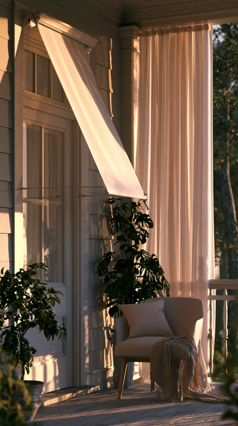 Retractable side awning extended to block low sun on a porch, photo 3 of 4