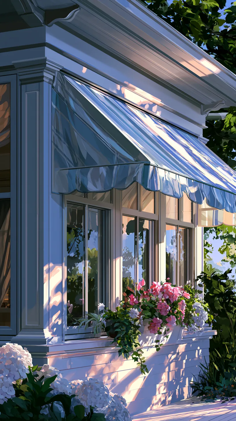 Drop-arm awning angled over sunny porch windows, photo 1 of 4