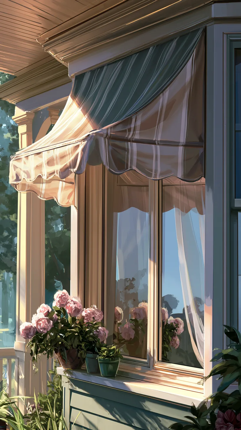 Drop-arm awning angled over sunny porch windows, photo 3 of 4