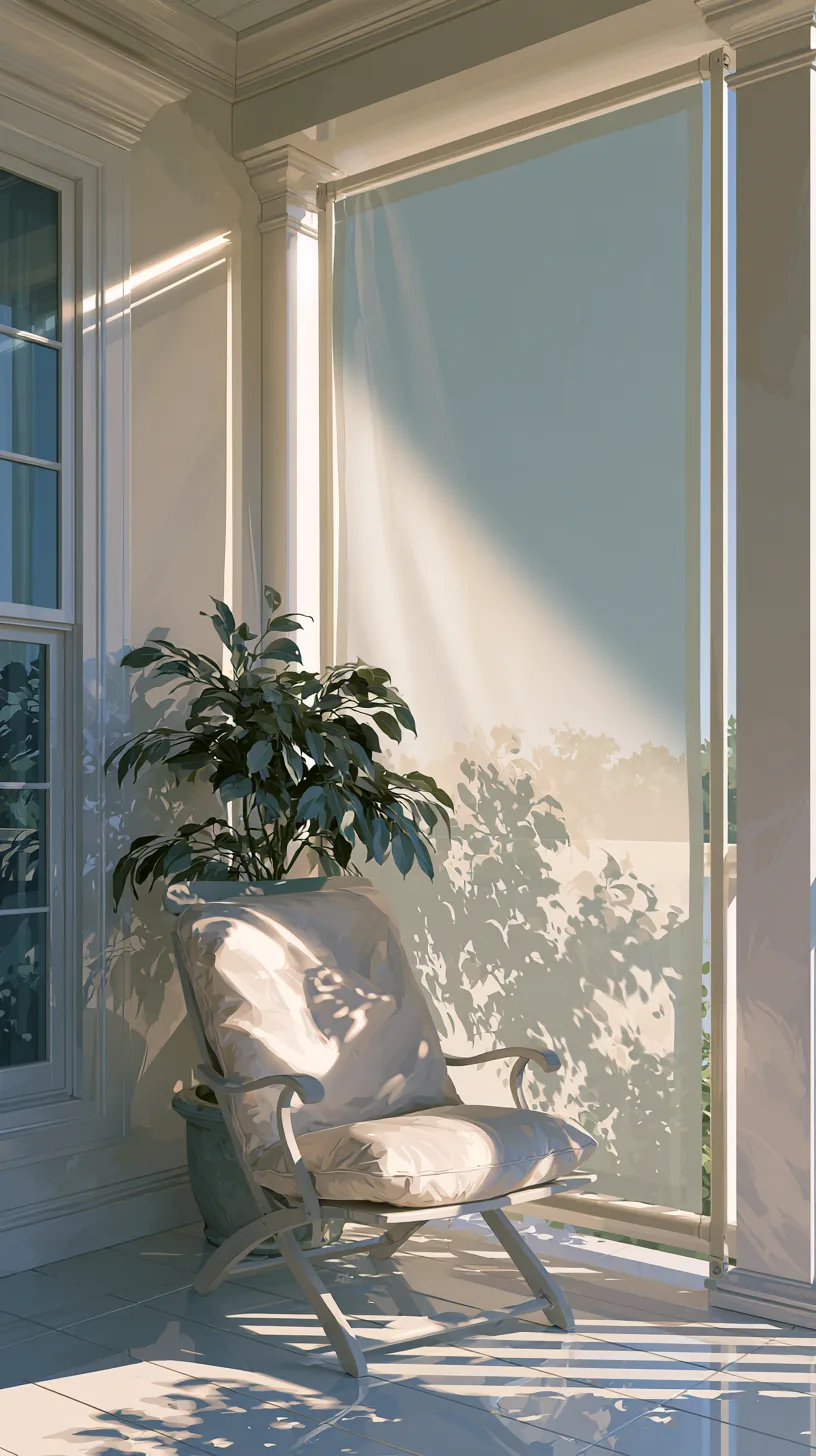 Freestanding fabric privacy screen shading one side of a porch, photo 1 of 4