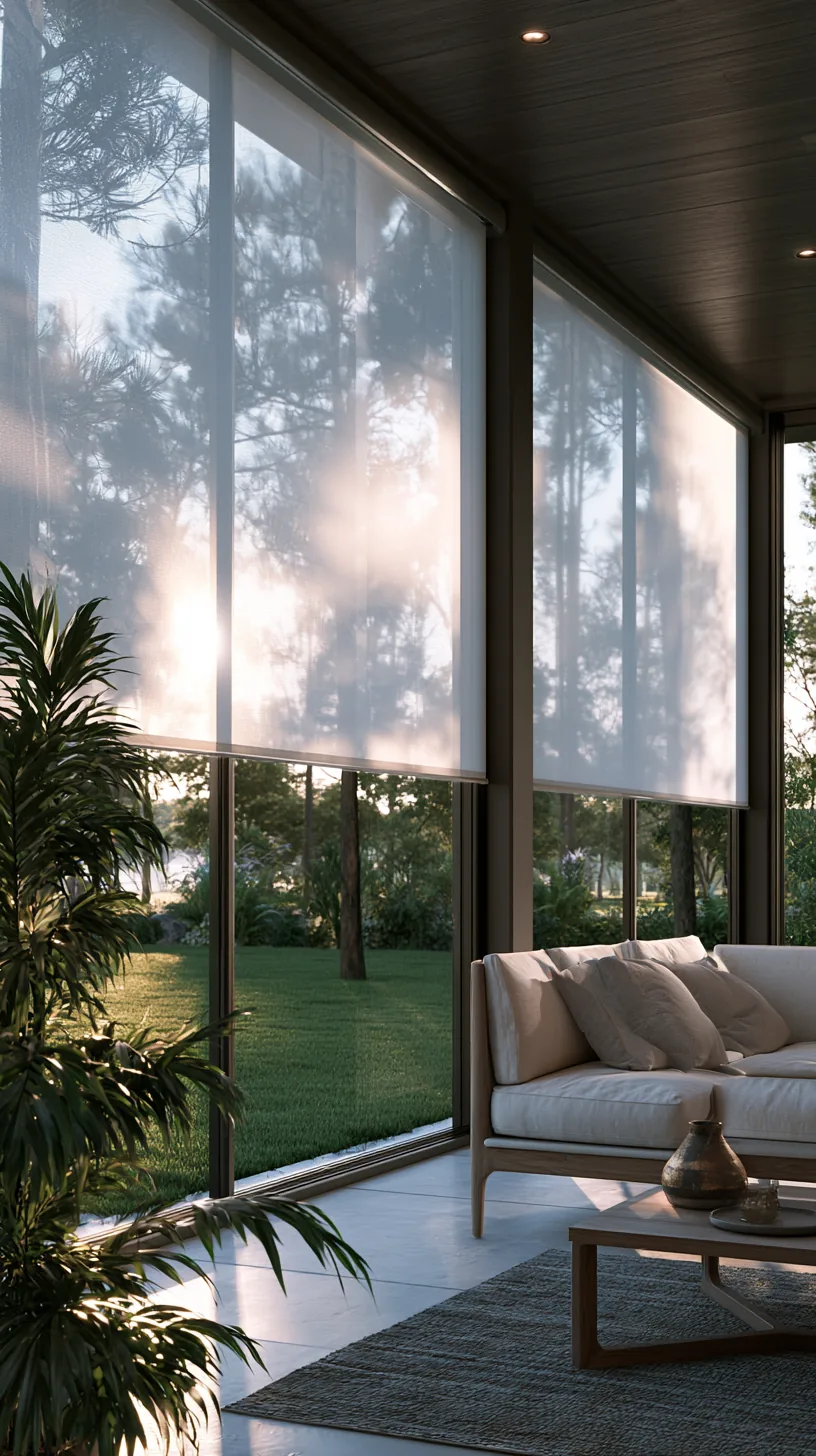 Solar shades lowered on a porch, softening bright sun while keeping the view, photo 4 of 4