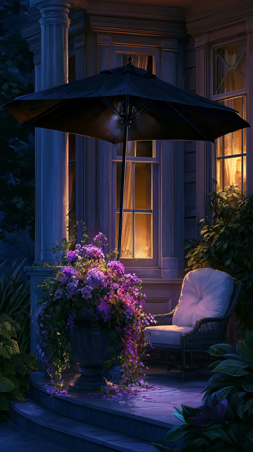 Patio umbrellas anchored in large planters providing spot shade on a porch, photo 1 of 4