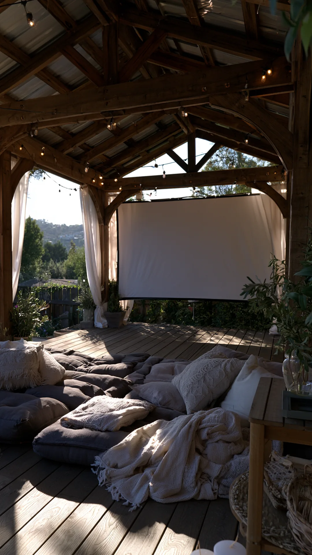 backyard movie-night pergola with a roll-down projector screen, photo 2 of 4