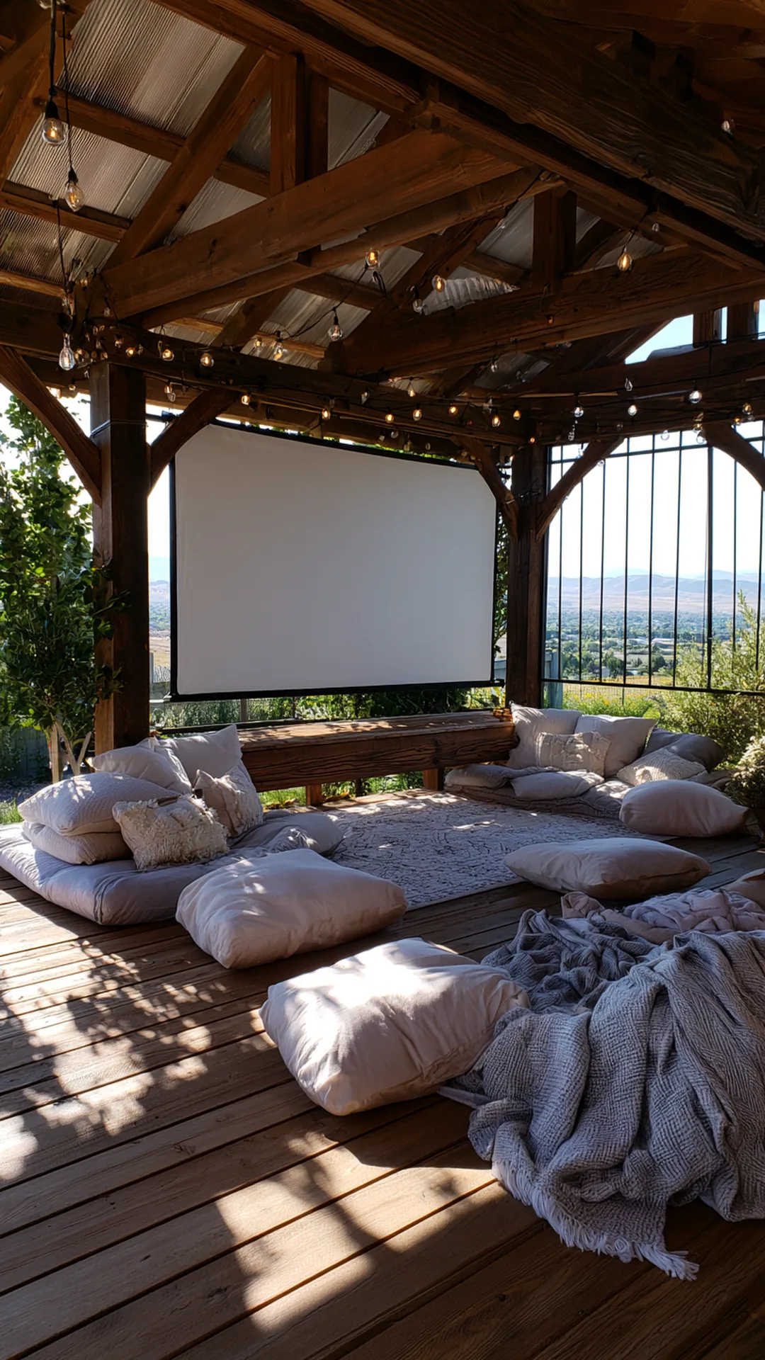backyard movie-night pergola with a roll-down projector screen, photo 3 of 4