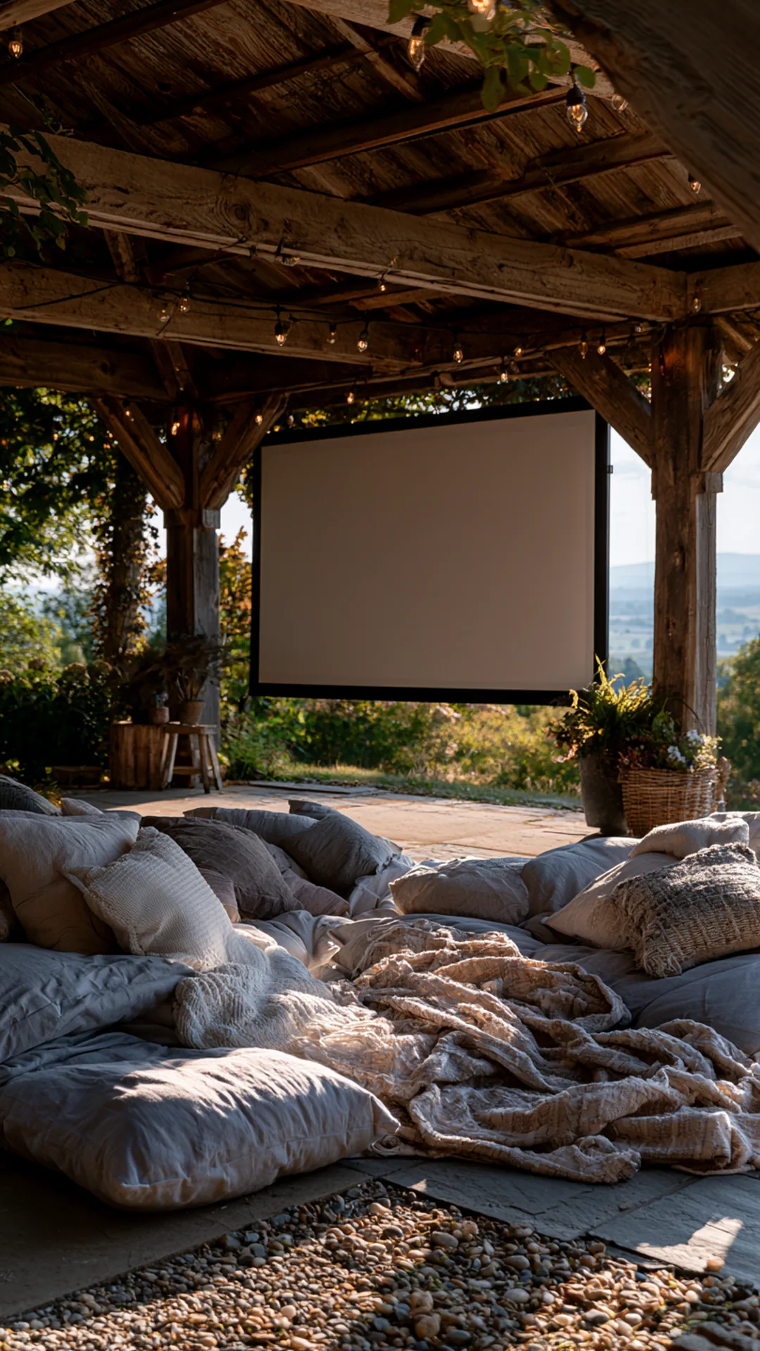 backyard movie-night pergola with a roll-down projector screen, photo 4 of 4