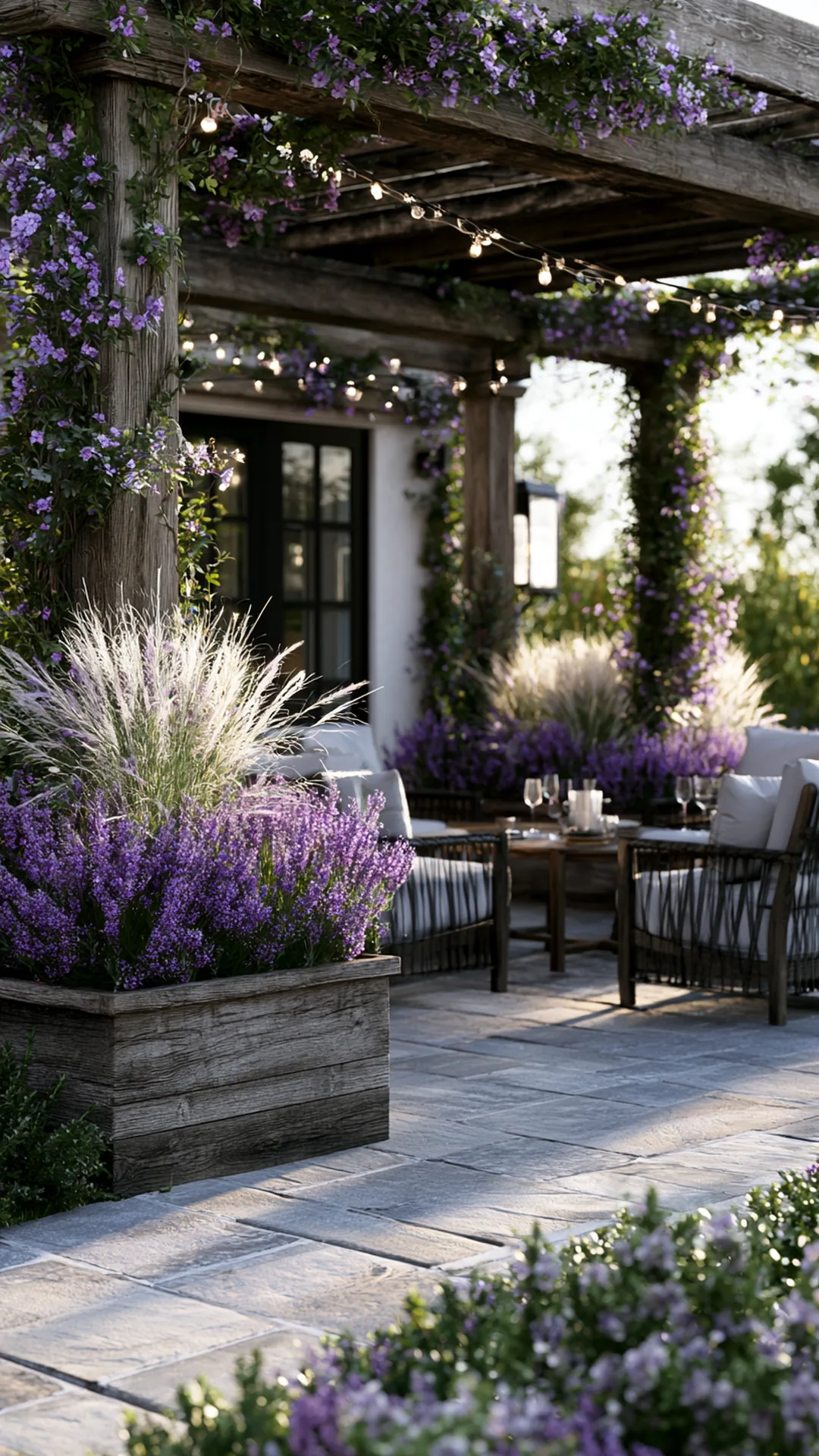 patio pergola framed by built-in wooden planter boxes, photo 2 of 4