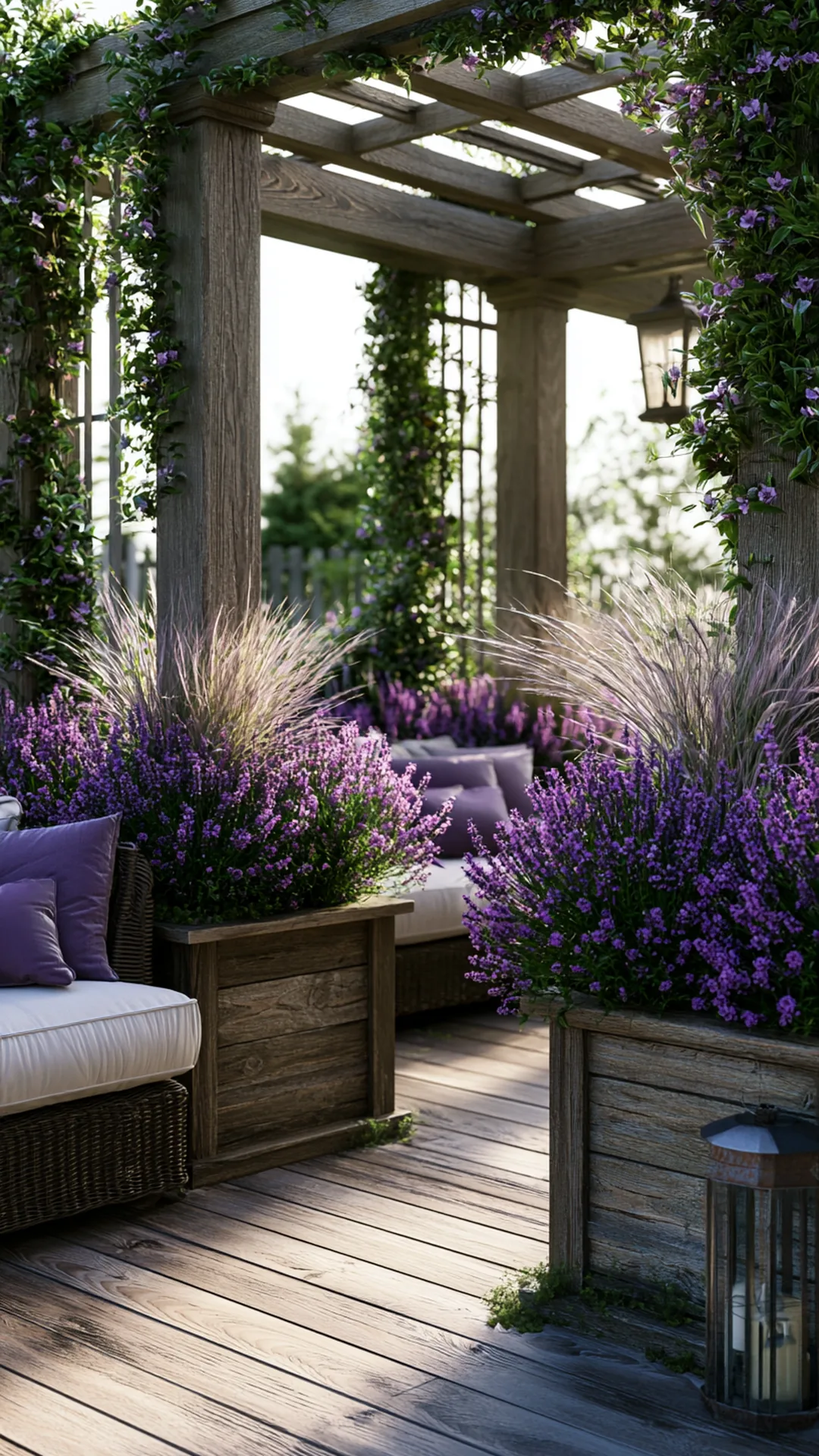 patio pergola framed by built-in wooden planter boxes, photo 3 of 4