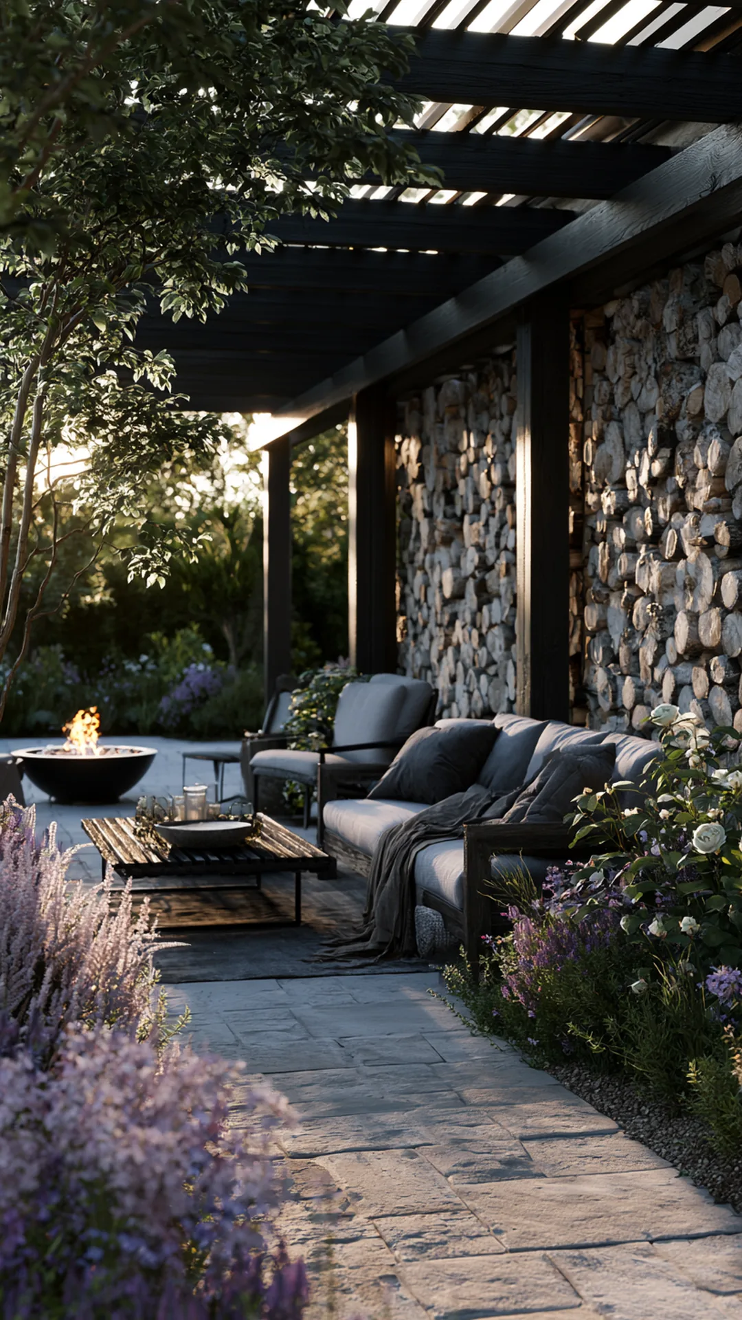 pergola with a built-in stacked firewood storage wall, photo 4 of 4
